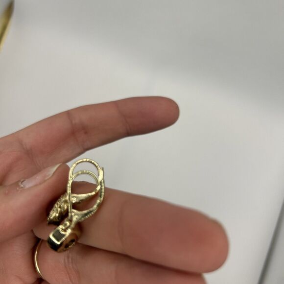 Napier Vintage Pierced Earrings Leverbacks Faux Garnet Gold Tone Round Dangle - Picture 4 of 6